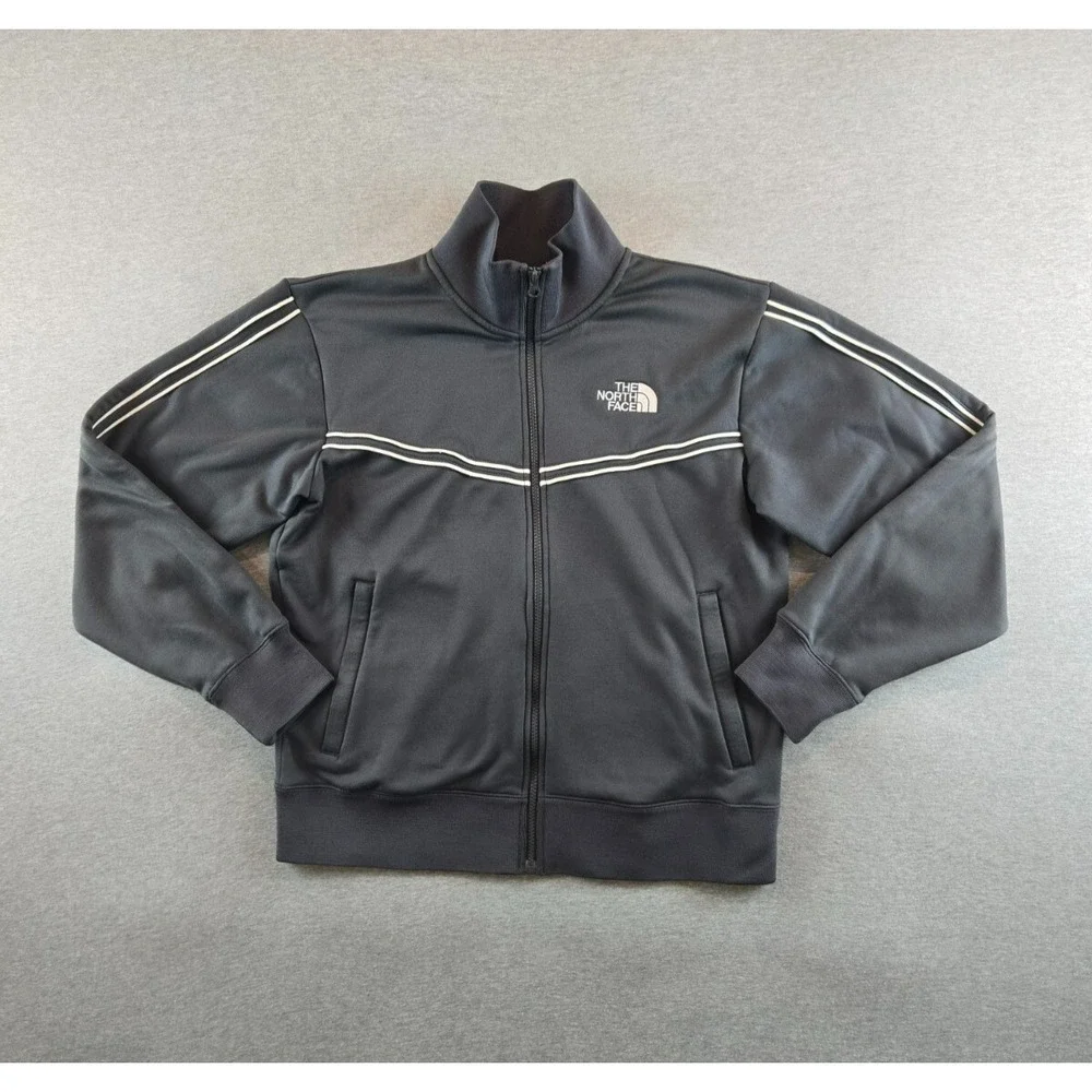 North Face Jacket Mens Medium Gray Tech Soft Shell Full Zip Track Coat Striped
